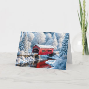 Cartes Pour Fêtes Annuelles Pont Rouge De Noël En Forêt D'Hiver