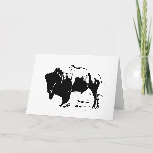 Cartes Pour Fêtes Annuelles Pop Art noir et blanc Buffalo Silhouette (Devant)