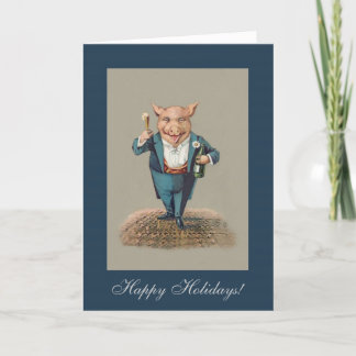 Cartes Pour Fêtes Annuelles Porc Partying drôle - vacances/Noël animaux
