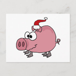 Cartes Pour Fêtes Annuelles Porc rose drôle dans le casquette de Père Noël