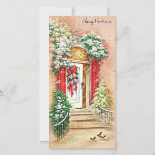 Cartes Pour Fêtes Annuelles Porte de la maison de Noël Vintage