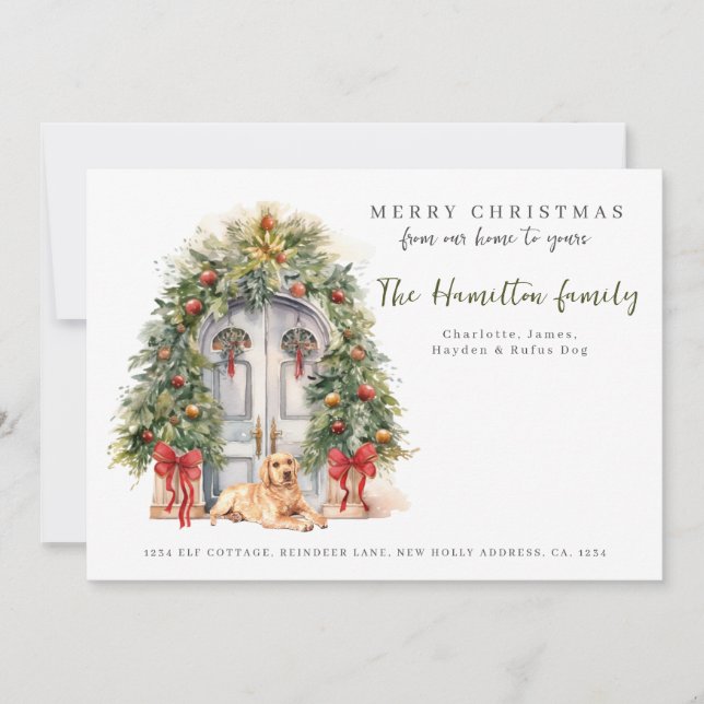 Cartes Pour Fêtes Annuelles Porte d'entrée avec Noël du Labrador (Devant)