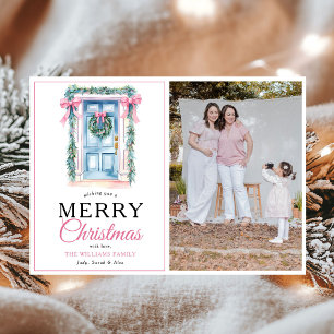 Cartes Pour Fêtes Annuelles Porte rose moderne Joyeux Noël Photo