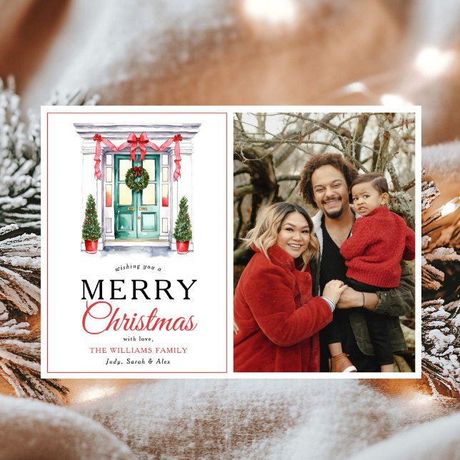 Cartes Pour Fêtes Annuelles Porte rouge moderne Joyeux Noël Photo (Créateur téléchargé)