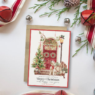 Cartes Pour Fêtes Annuelles Porte rouge Notre maison à votre chien Noël