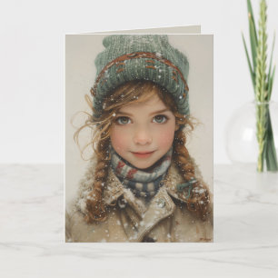 Cartes Pour Fêtes Annuelles Portrait de jeune fille charmante en hiver