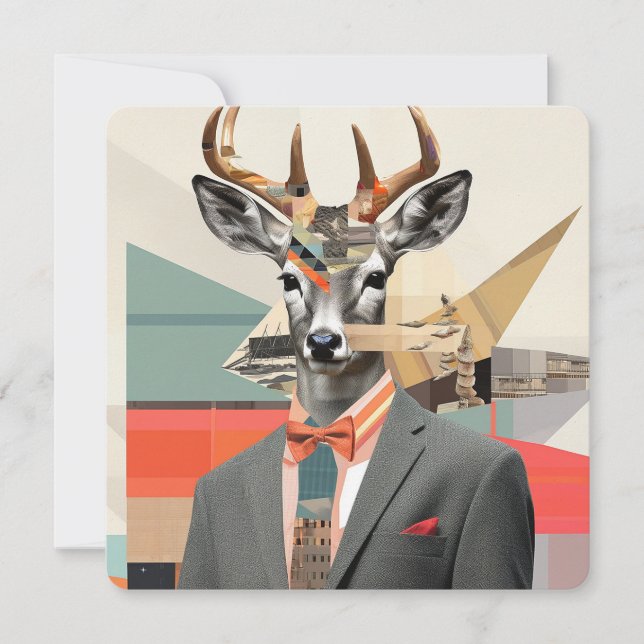 Cartes Pour Fêtes Annuelles Portrait de mode d'un cerf (Devant)