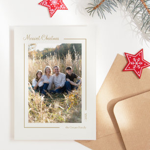 Cartes Pour Fêtes Annuelles Portrait de Noël minimaliste Élégant à l'or crème