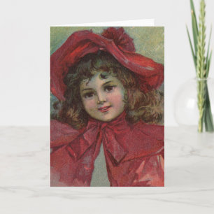 Cartes Pour Fêtes Annuelles Portrait d'enfant victorien de Noël avec un chapea