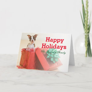 Cartes Pour Fêtes Annuelles Portrait d'un Boston Terrier blanc et marron