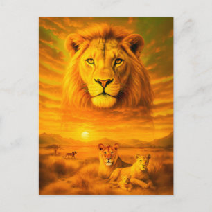 Cartes Pour Fêtes Annuelles Portrait en double exposition de lion d'Afrique
