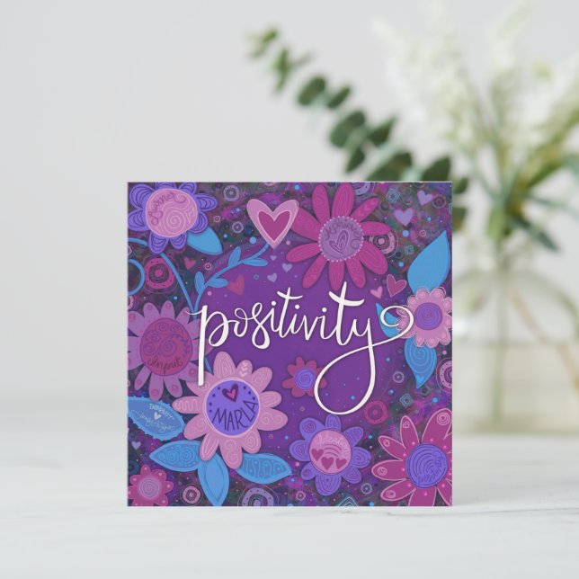 Cartes Pour Fêtes Annuelles Positivité Inspirant Coeur Floral Plutôt Violet (Debout devant)