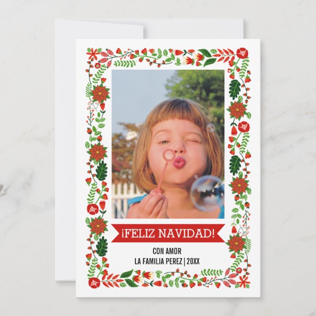 Cartes Pour Fêtes Annuelles Possettias modernes rouge, vert FELIZ NAVIDAD phot (Devant)