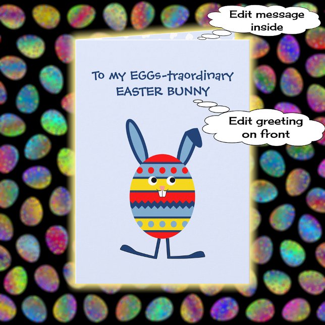 Cartes Pour Fêtes Annuelles Pouf de Pâques lapin personnalisé texte drôle bleu (Créateur téléchargé)