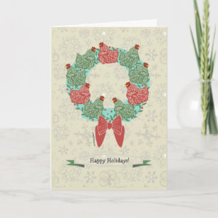 Cartes Pour Fêtes Annuelles Poules de Noël étées perché sur la guirlande +