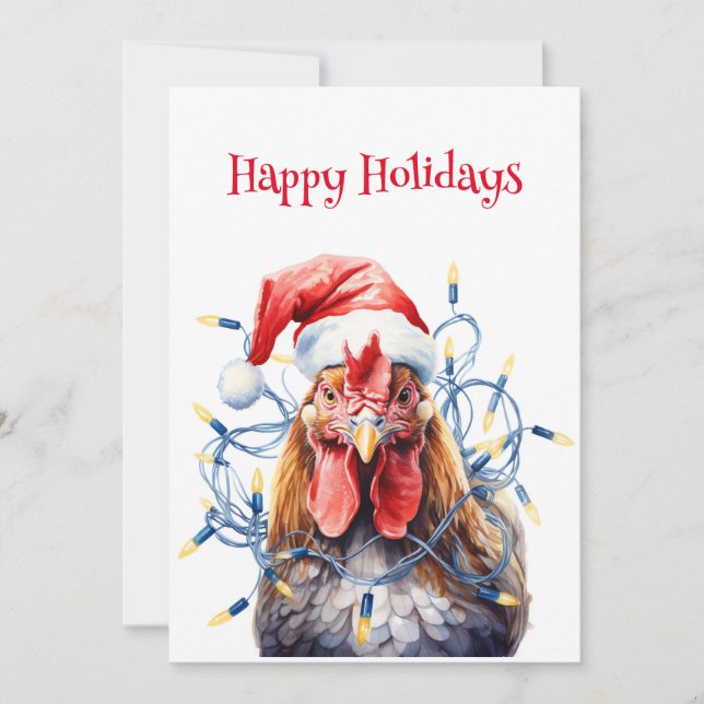 Cartes Pour Fêtes Annuelles Poulet aux lumières Aquarelle Noël (Devant)