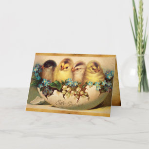 CARTES POUR FÊTES ANNUELLES POULET AVEC FLEURS EN PARCHEMENT D'OEUFS DE PÂQUES