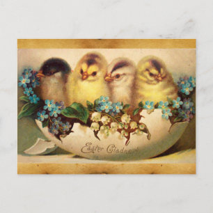 CARTES POUR FÊTES ANNUELLES POULET AVEC FLEURS EN PARCHEMENT D'OEUFS DE PÂQUES