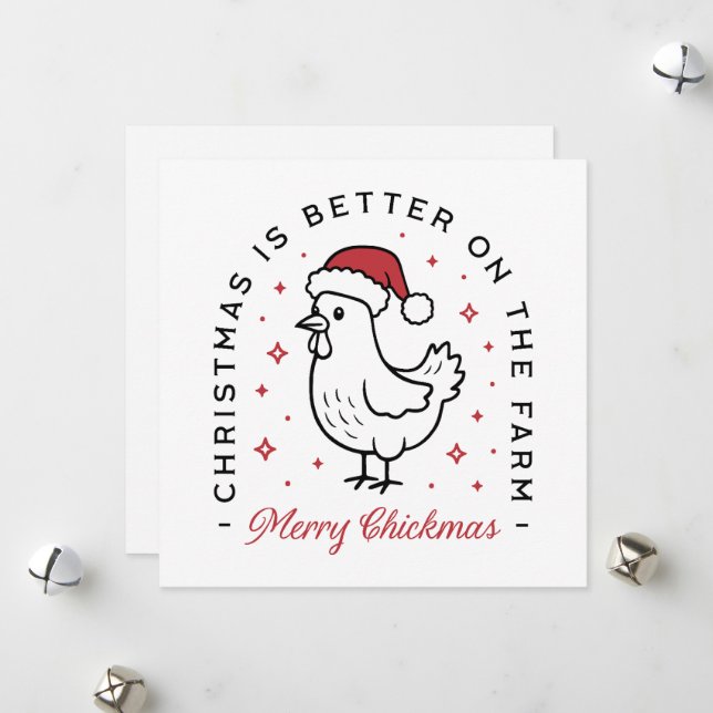 Cartes Pour Fêtes Annuelles Poulet Joyeux Noël ferme pays des citations amusan (Devant/Arrière en situation)
