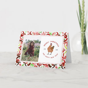 Cartes Pour Fêtes Annuelles Poulet rouge et vert aquarelle photo de Noël
