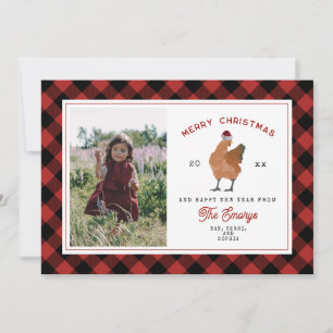 Cartes Pour Fêtes Annuelles Poulet rouge et vert Plaid Photo de Noël