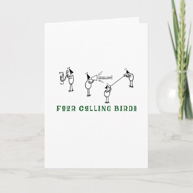 Cartes Pour Fêtes Annuelles Poulets de bâton quatre oiseaux appelants (Devant)