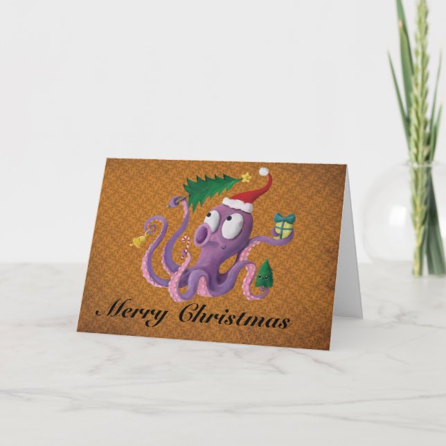 Cartes Pour Fêtes Annuelles poulpe de Noël (Devant)