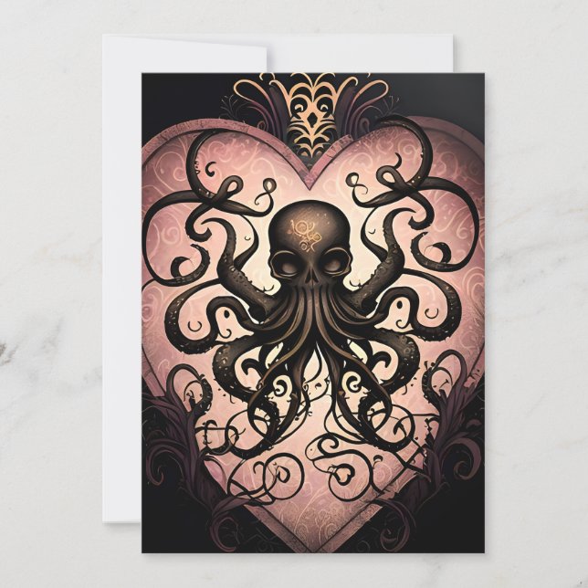 Cartes Pour Fêtes Annuelles Poulpe gothique de style tatouage (Devant)