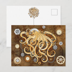 Cartes Pour Fêtes Annuelles Poulpe Steampunk Rétro Fantastique Mécanique