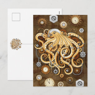 Cartes Pour Fêtes Annuelles Poulpe Steampunk Rétro Fantastique Mécanique
