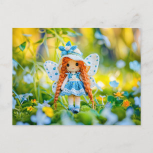 Cartes Pour Fêtes Annuelles Poupée au Crochet avec Chapeau et Fleurs Bleues