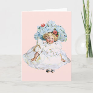 Cartes Pour Fêtes Annuelles Poupée bébé fille victorienne vintage, chapeau de