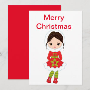 Cartes Pour Fêtes Annuelles Poupée Brunette de Noël