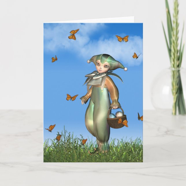 Cartes Pour Fêtes Annuelles Poupée clown de Pâques Pierrot avec papillons (Devant)