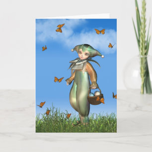 Cartes Pour Fêtes Annuelles Poupée clown de Pâques Pierrot avec papillons
