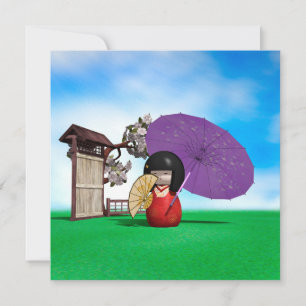 Cartes Pour Fêtes Annuelles Poupée Kokeshi Japonaise Personnalisée Art de Ceri