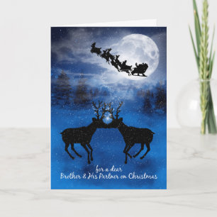 Cartes Pour Fêtes Annuelles pour Brother et son partenaire Kissing Reindeer