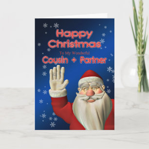 Cartes Pour Fêtes Annuelles Pour Cousin et partenaire, un Père Noël agitant