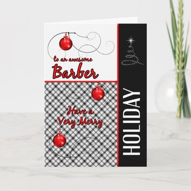 Cartes Pour Fêtes Annuelles pour des vacances rouges de coiffeur et noires (Devant)