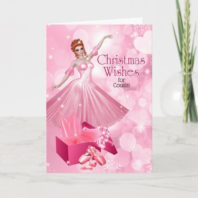 Cartes Pour Fêtes Annuelles pour Femme Cousin rose Noël Ballerina (Devant)