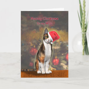 Cartes Pour Fêtes Annuelles Pour Femme, un chat drôle dans un casquette de Noë
