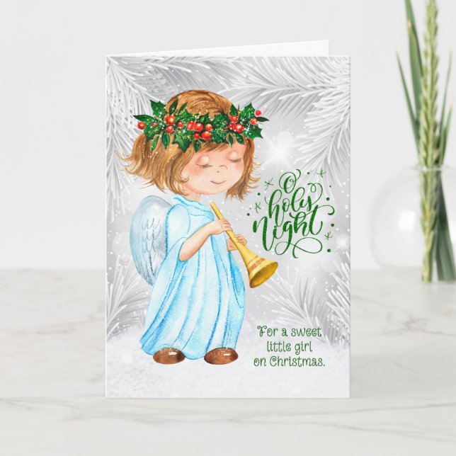 Cartes Pour Fêtes Annuelles pour fille Noël Angel fille et pins (Devant)