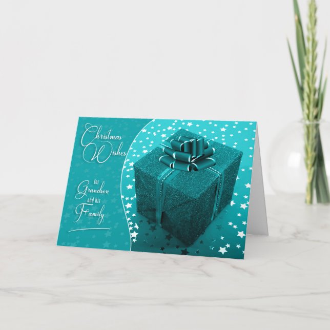 Cartes Pour Fêtes Annuelles pour Grand-fils et famille Turquoise Bleu Noël (Devant)