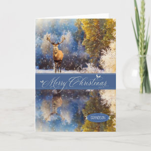 Cartes Pour Fêtes Annuelles pour Grand-fils Noël Hiver Bois Cerf