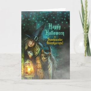 Cartes Pour Fêtes Annuelles pour grand-parents sorcière et chat Halloween