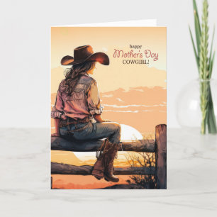 Cartes Pour Fêtes Annuelles pour la Fête des Mères Cowgirl Western Ranch Sunse