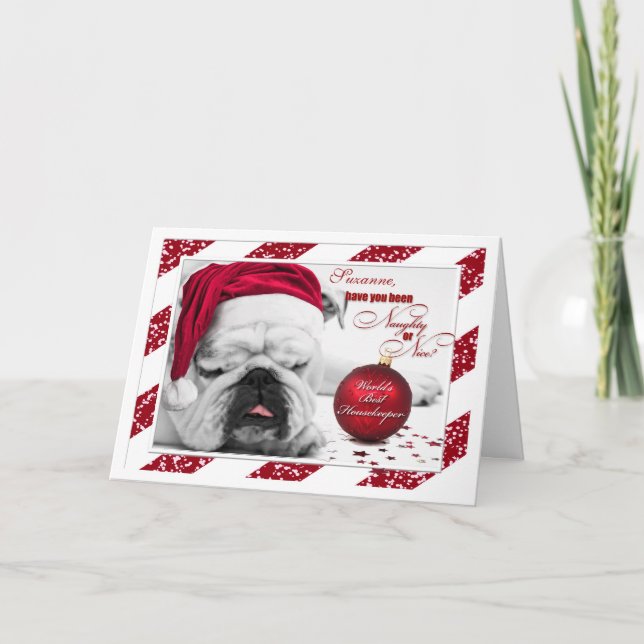 Cartes Pour Fêtes Annuelles pour le ménagère à Noël Bulldog Santa Hat (Devant)