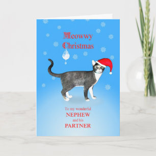 Cartes Pour Fêtes Annuelles Pour le neveu et son partenaire, Joyeux Noël chat