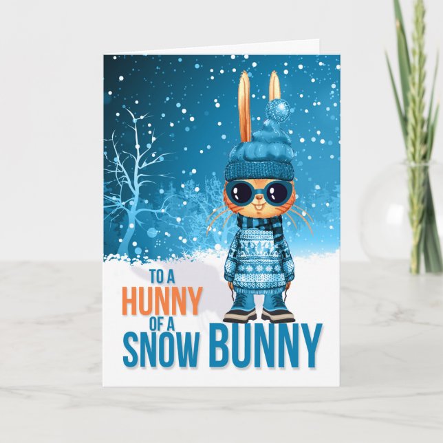 Cartes Pour Fêtes Annuelles pour les garçons Bleu doux Noël Snowbunny (Devant)