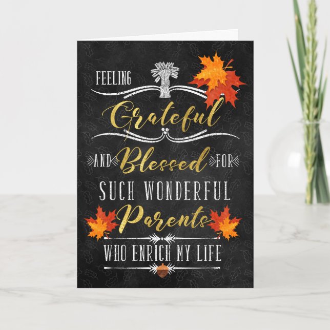 Cartes Pour Fêtes Annuelles pour les parents Thanksgiving Blessings Chalk d'au (Devant)